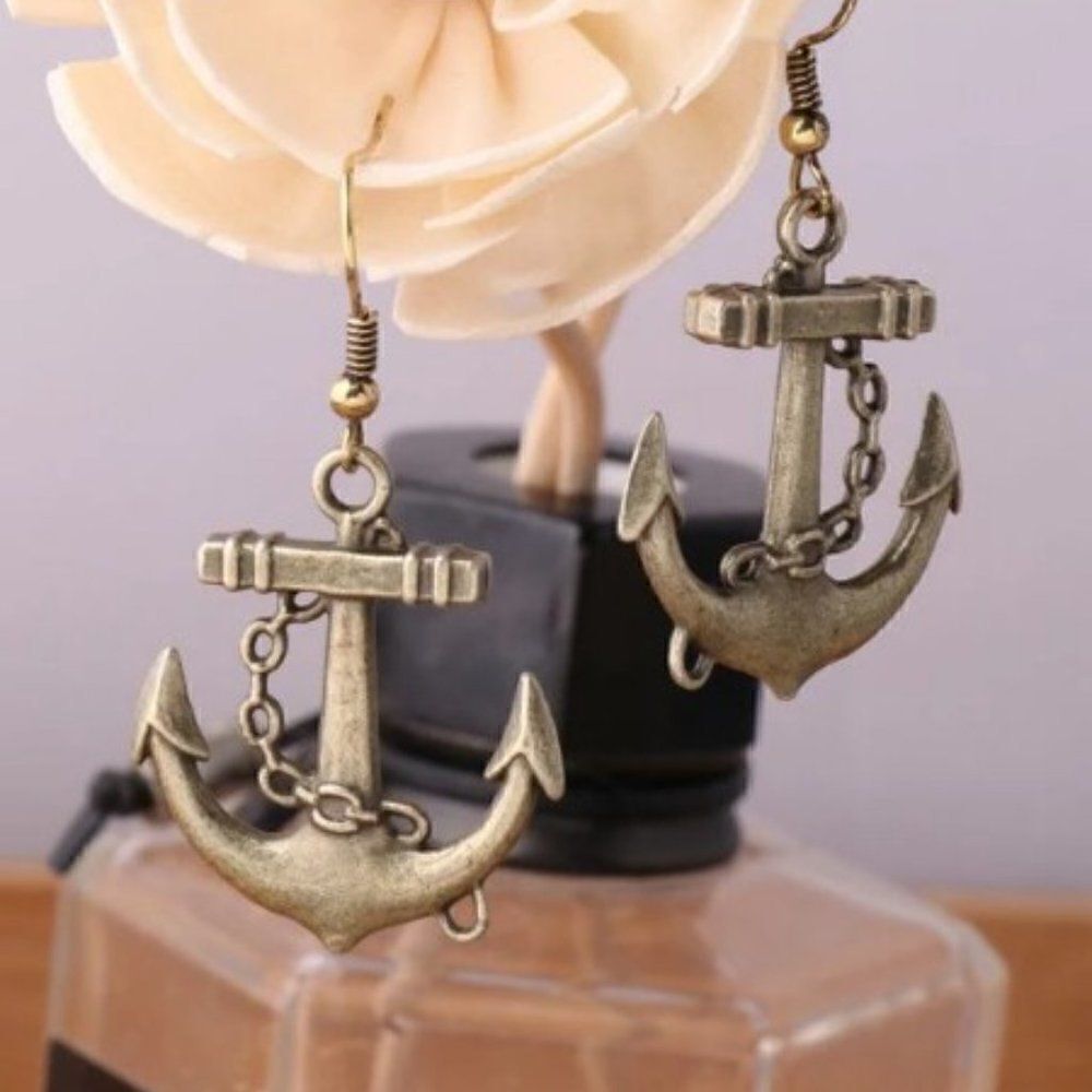ANCHOR BRONZE DANGLE EARRINGS 